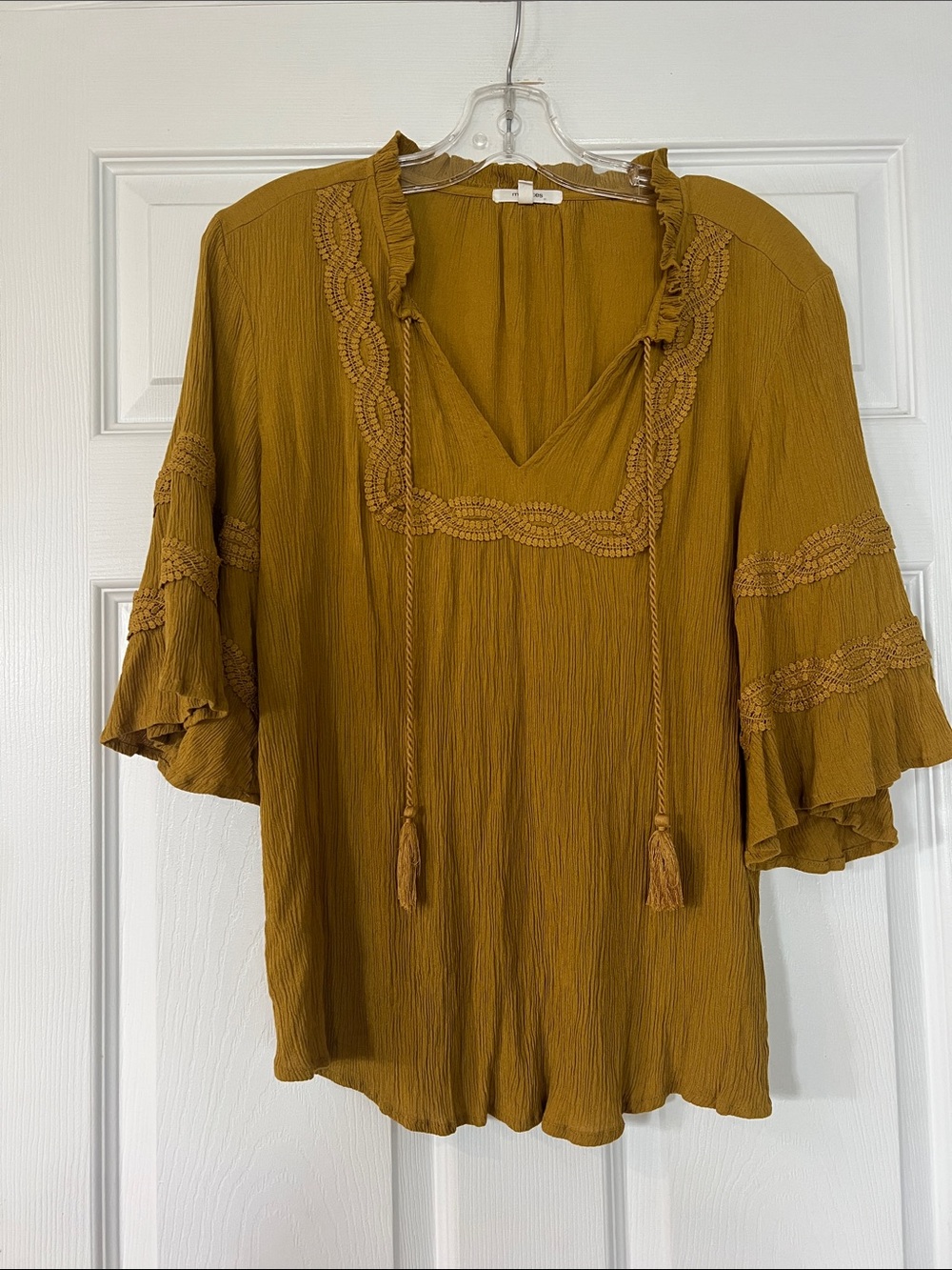 Maurices Mustard Crochet-Trim Peasant Blouse